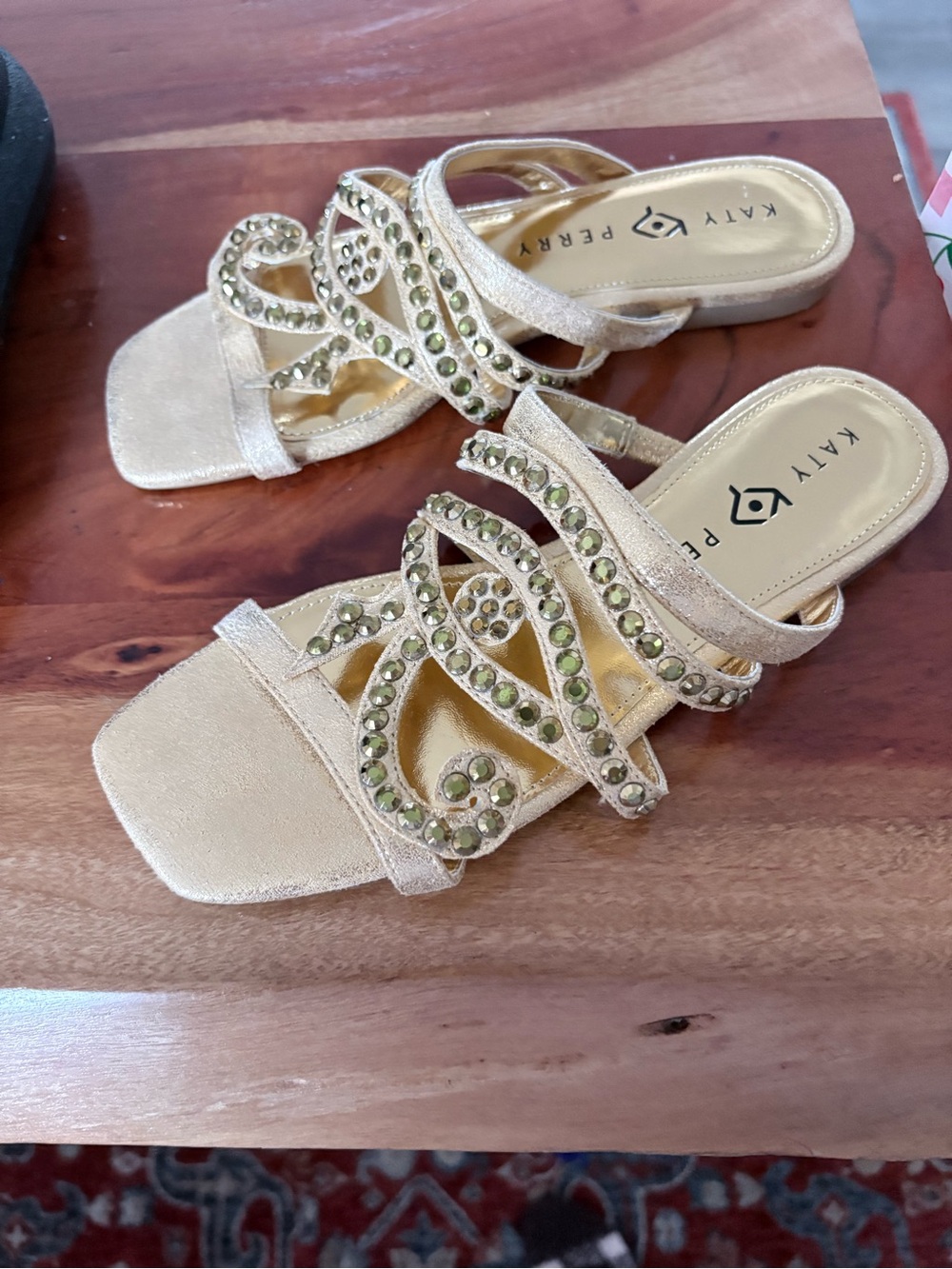 Katy Perry Collections Gold Jeweled Strappy Slide Sandals